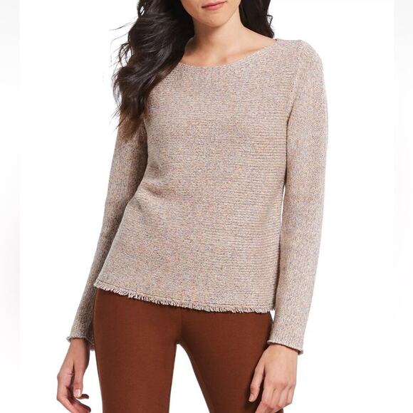Eileen Fisher Wool & Recycled Cotton Fringe Hem Sweater Size XXS - Picture 1 of 11